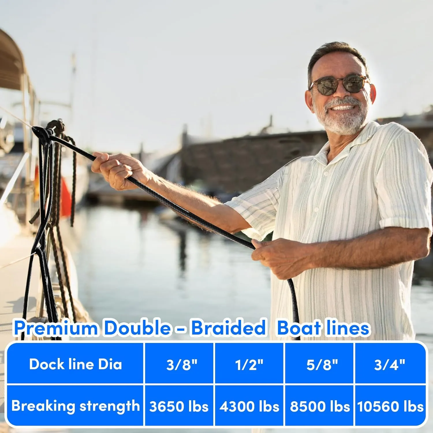Dock Lines Boat Ropes for Docking Double Braided Mooring Marine Rope Boat Lines for Docking, Dock Lines for Boats with Loop, Boating Rope Boat Lines（2 Pack,4 Pack