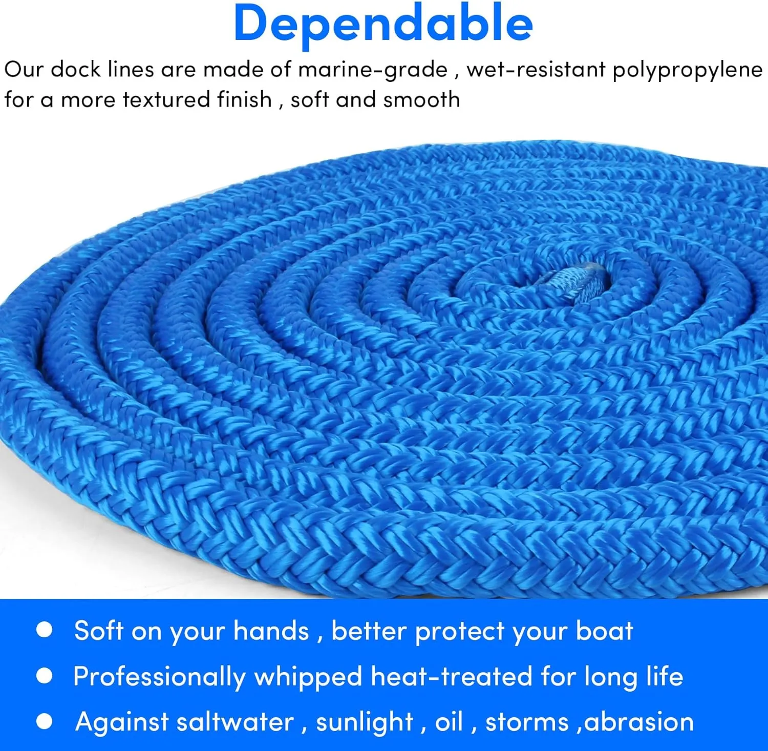 Dock Lines Boat Ropes for Docking Double Braided Mooring Marine Rope Boat Lines for Docking, Dock Lines for Boats with Loop, Boating Rope Boat Lines（2 Pack,4 Pack