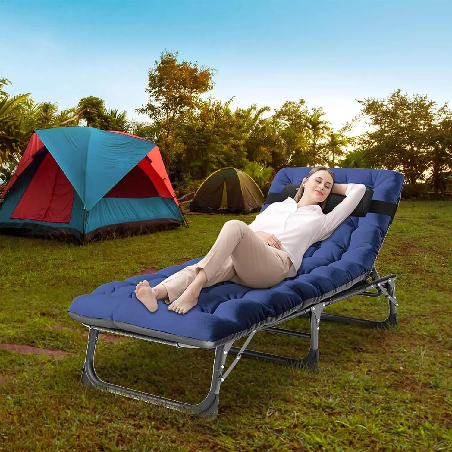 DoCred Folding Camping Cot with Mattress, 2 Pack Heavy Duty Folding Cot for Adults, Portable Sleeping Cot Bed Adults Outdoor Bed with Carry Bag, Travel Camp Cots