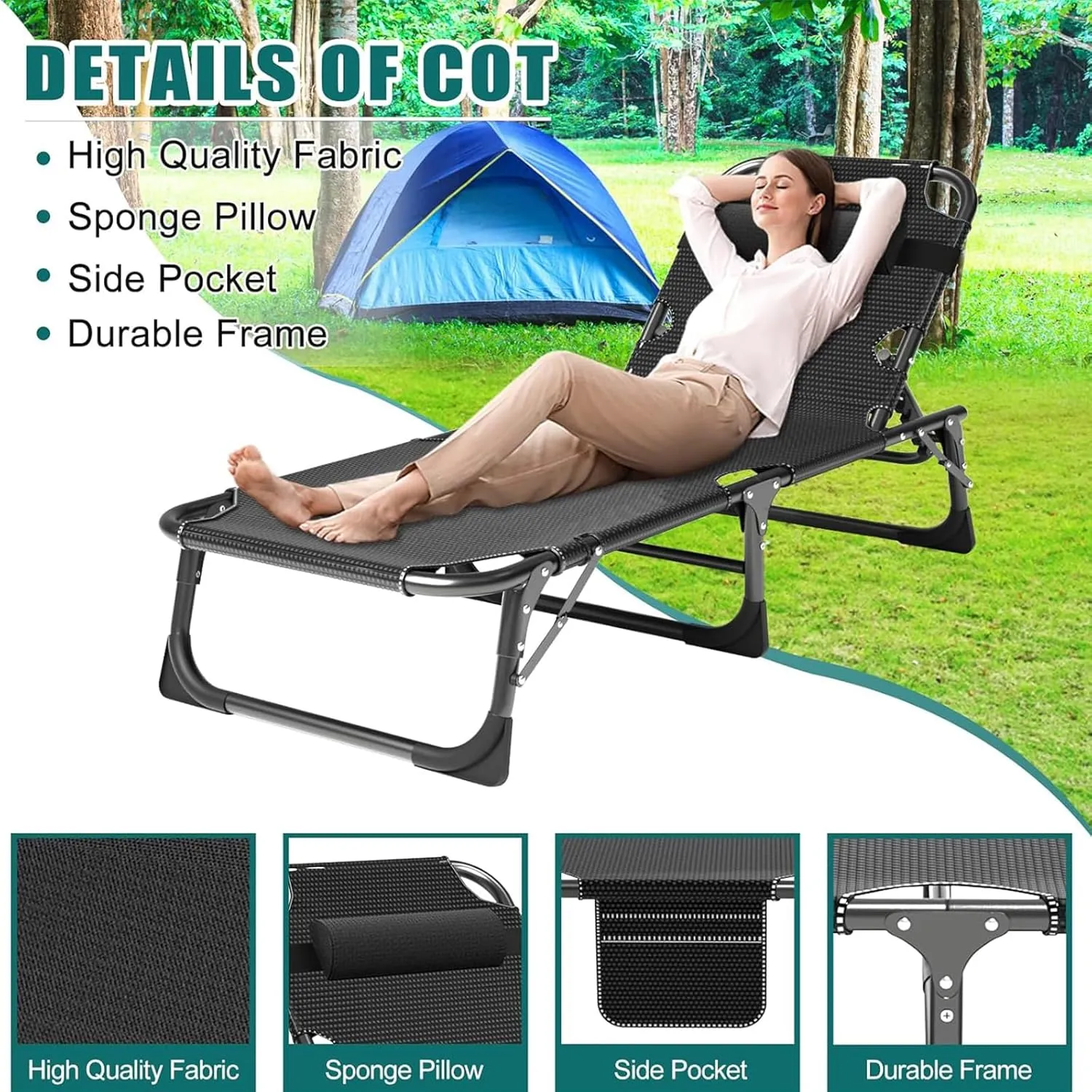 DoCred Folding Camping Cot with Mattress, 2 Pack Heavy Duty Folding Cot for Adults, Portable Sleeping Cot Bed Adults Outdoor Bed with Carry Bag, Travel Camp Cots