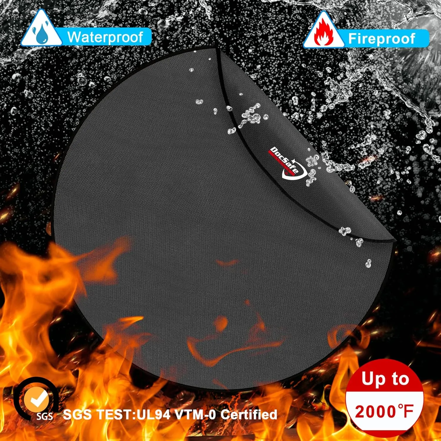 DocSafe 48" Round Fire Pit Mat, 4-Layer Fireproof Under Grill Mat Heat Insulated Indoor Fireplace Pad Protector for Decks,Patios,Grass,BBQ Smoker, Portable Reusable Oil-Proof and Waterproof, Black
