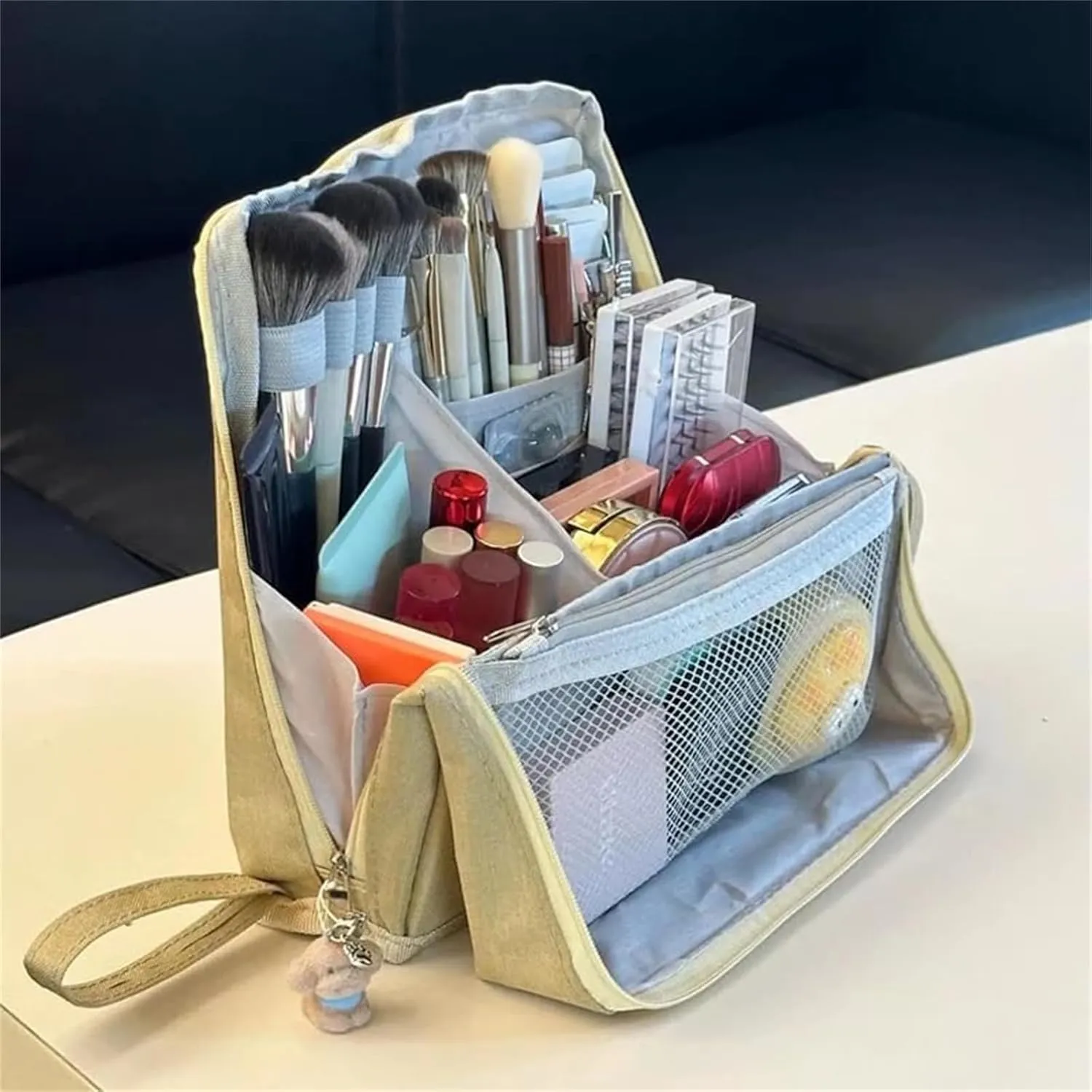 Doresty Makeup Bag, Standing Makeup Bag – Portable, Large Capacity, Vertical Large Opening Waterproof Multifunctional Make up Bags with Compartments, Smart Partitioning, Travel-Friendly (Wine red)