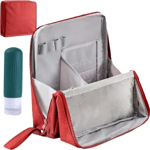 Doresty Makeup Bag, Standing Makeup Bag – Portable, Large Capacity, Vertical Large Opening Waterproof Multifunctional Make up Bags with Compartments, Smart Partitioning, Travel-Friendly (Wine red)
