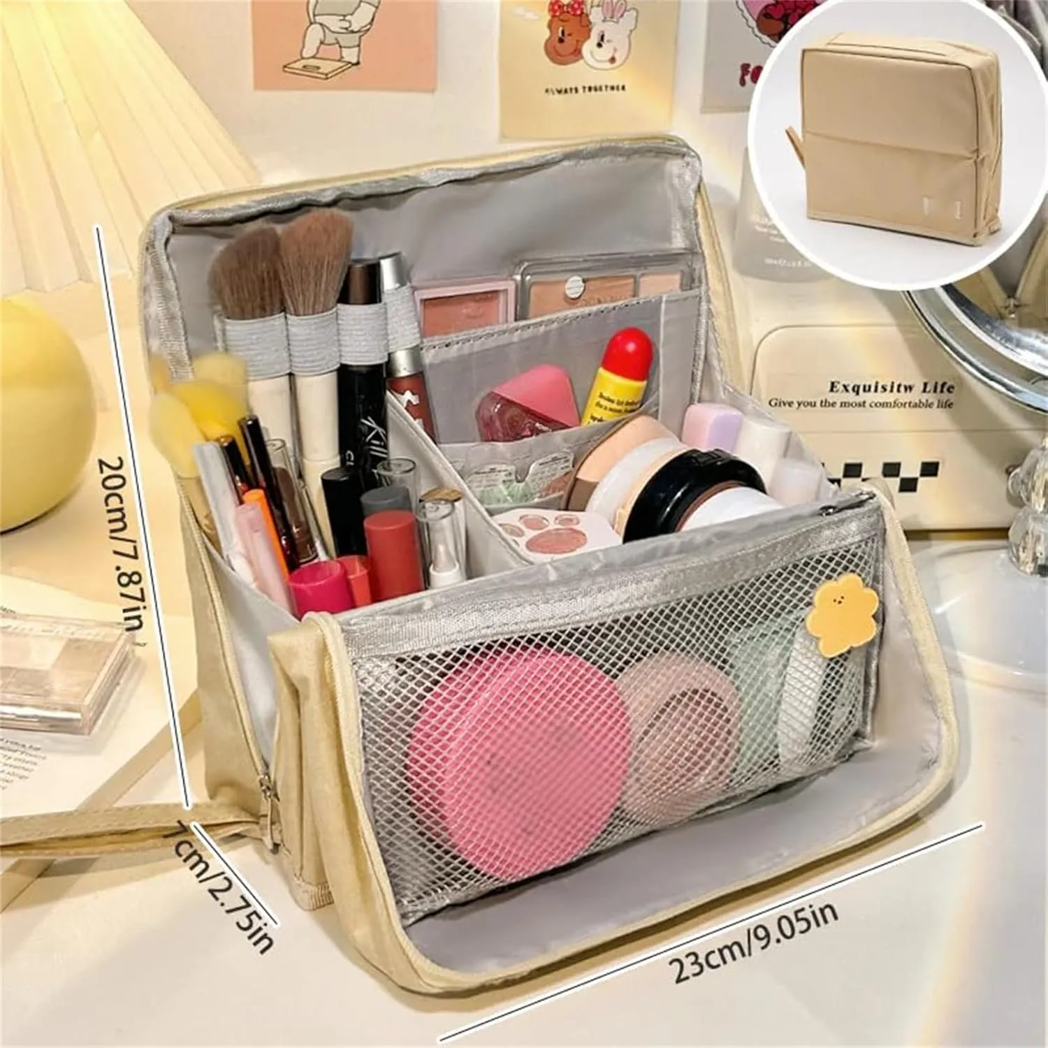 Doresty Makeup Bag, Standing Makeup Bag – Portable, Large Capacity, Vertical Large Opening Waterproof Multifunctional Make up Bags with Compartments, Smart Partitioning, Travel-Friendly (Wine red)