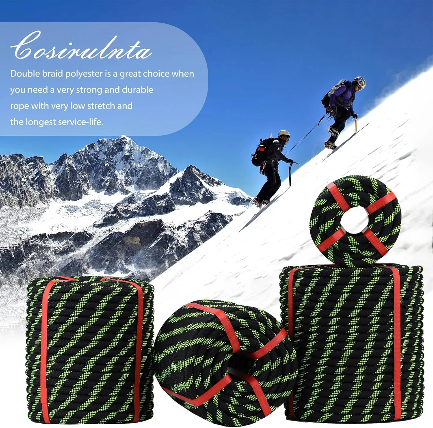 Double Braid Arborist Rope Black(1/2 in x 150 ft) Arborist Rigging Polyester Rope - 48 Strand Rope Swing for Tree Bull Rope for Outdoor, Climbing, Swing, Sailing