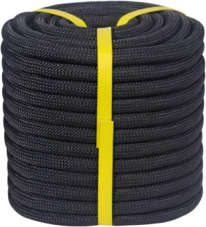 Double Braided Arborist Rope - 1/2 Inch x 100 Feet Polyester High Strength Climbing Rope for Tree Work, Swing, Halyard, Sailing(Black)