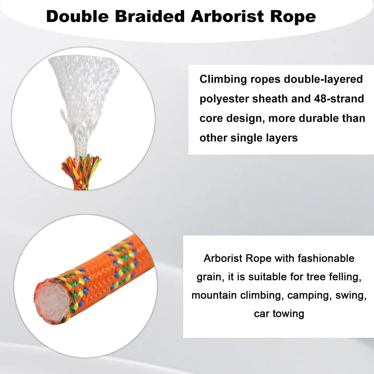 Double Braided Arborist Rope - 1/2 Inch x 100 Feet Polyester Rope - High Strength Climbing Rope for Tree Work, Halyard, Sailing (Orange)