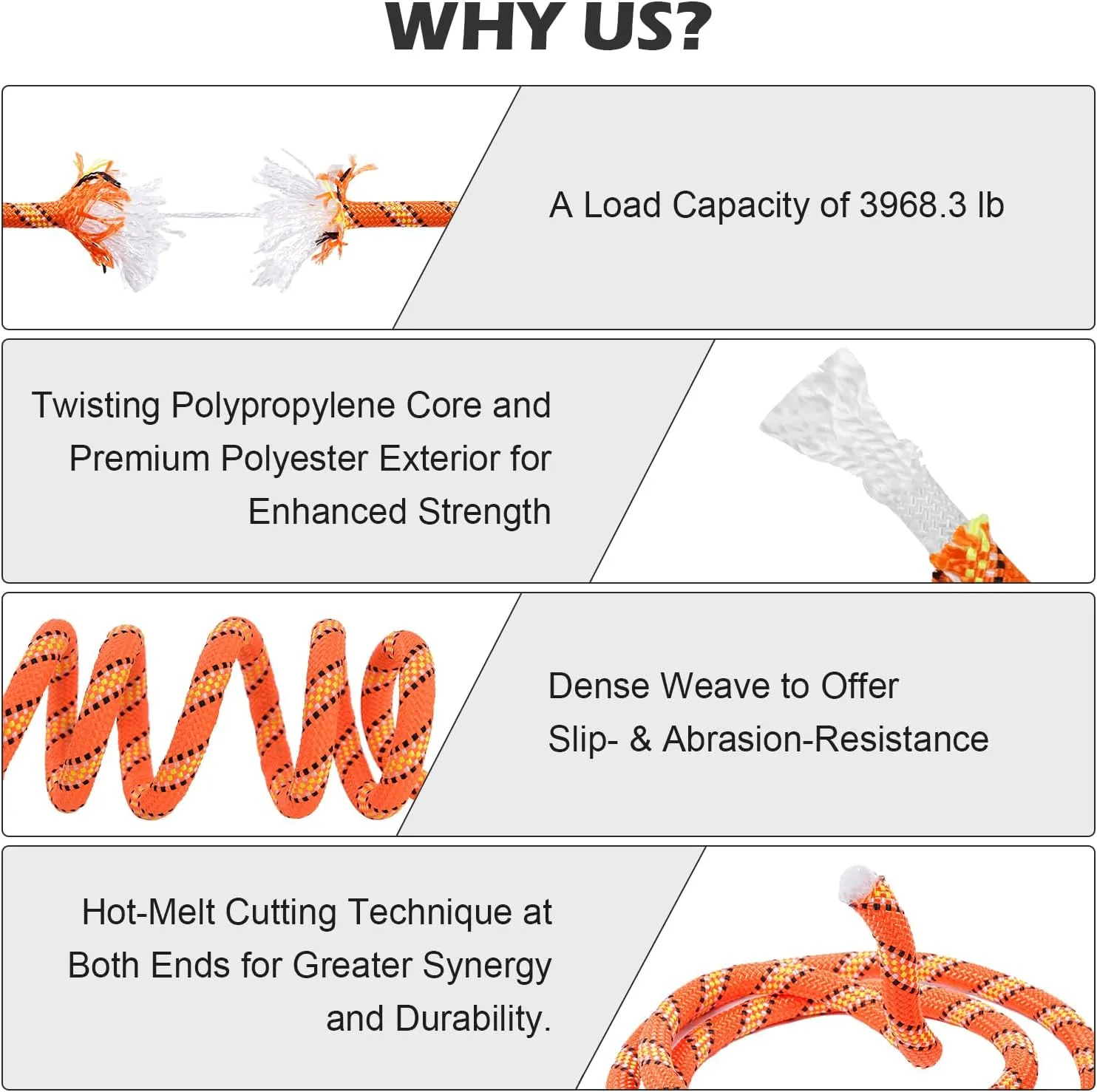 Double Braided Polyester Rope (1/2 in x 100 ft), High Strength Outdoor Climbing Rope, Strong Arborist Ropes for Rock Hiking Camping Construction Climbing Swing Sailing, Orange