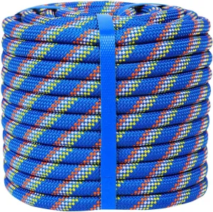 Double Braided Polyester Rope (1/2 Inch x 150 Feet) 48 Strands Strong Arborist Rope Climbing for Tree Work Pulling Swing Sailing, Blue