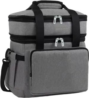 Double Layers Lunch Bag Waterproof Hand-Held Cooler Box Work Bento Bag (Grey)