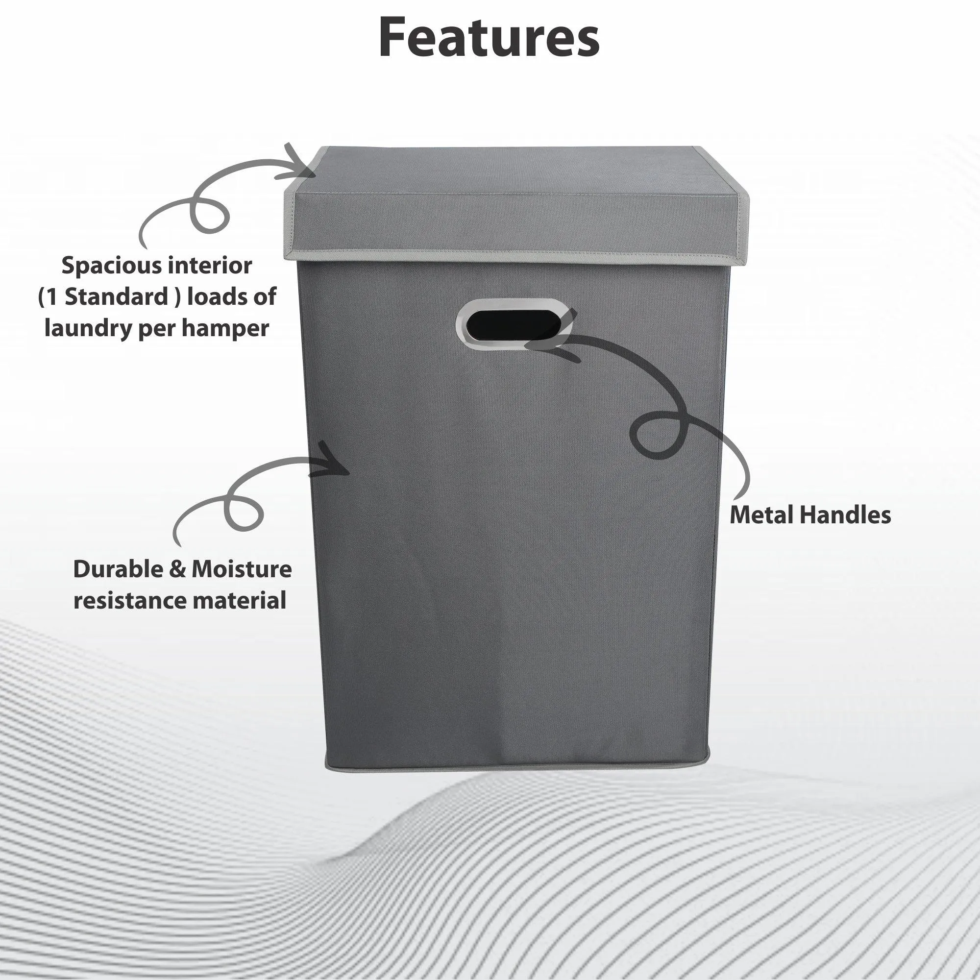 Double R Bags 72 L Foldable Laundry Basket With Lid Bag Hamper for Clothes , Collapsible Kids Room Toy Storage Organizer for Kids Room Large (Grey)