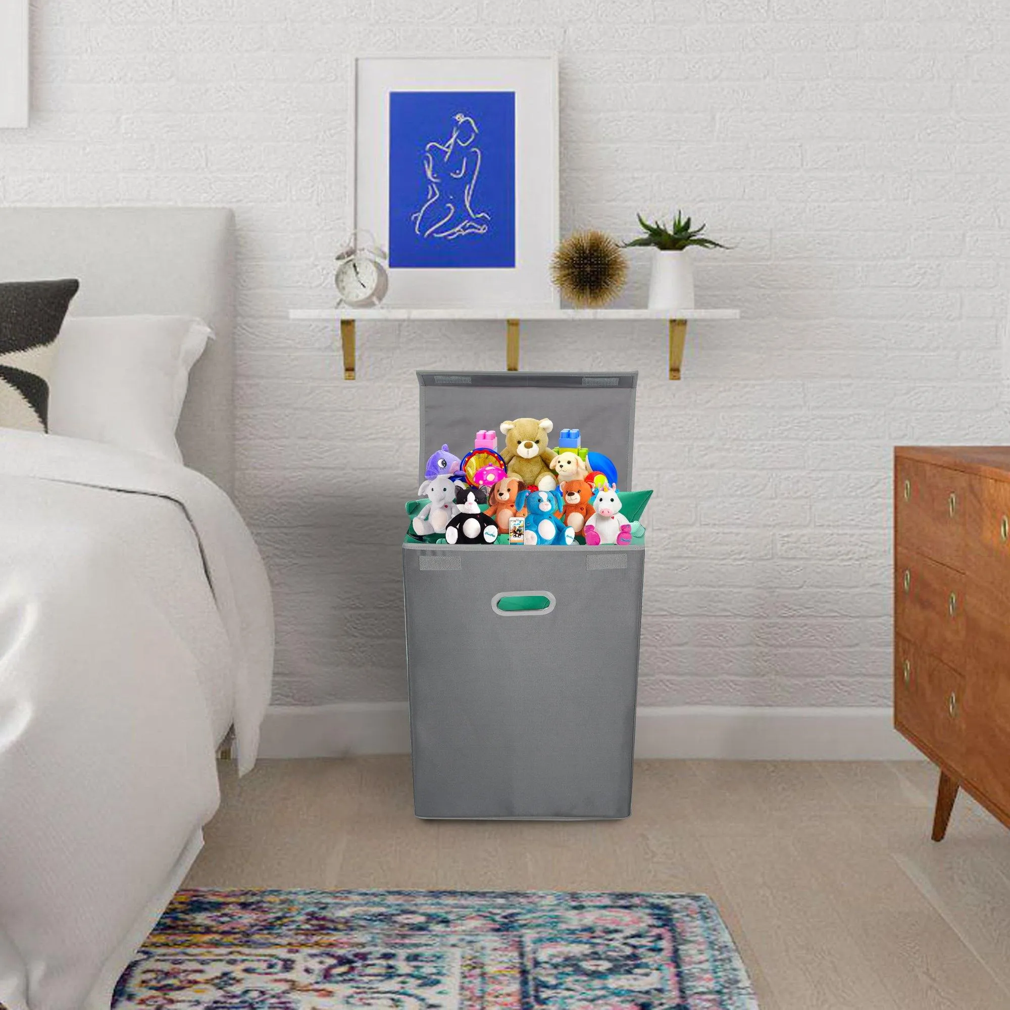 Double R Bags 72 L Foldable Laundry Basket With Lid Bag Hamper for Clothes , Collapsible Kids Room Toy Storage Organizer for Kids Room Large (Grey)
