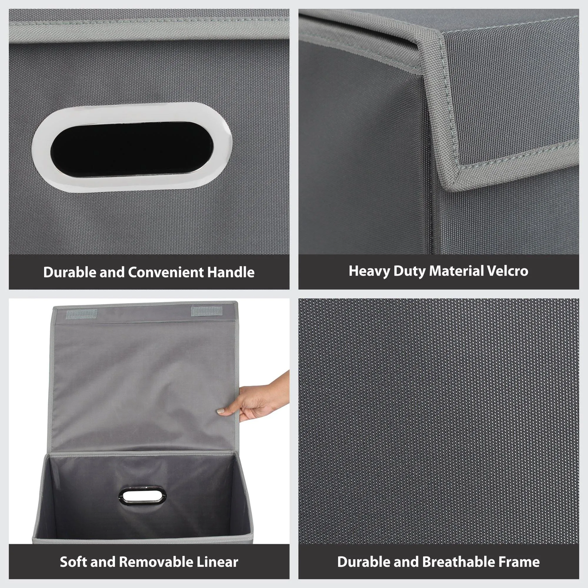 Double R Bags 72 L Foldable Laundry Basket With Lid Bag Hamper for Clothes , Collapsible Kids Room Toy Storage Organizer for Kids Room Large (Grey)