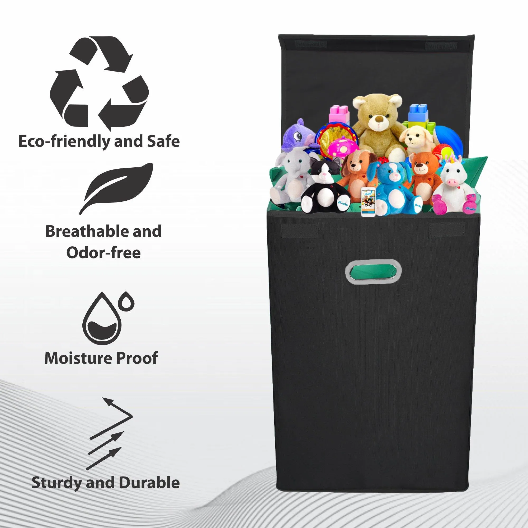 Double R Bags 72 L Foldable Laundry Basket With Lid Bag Hamper for Clothes Cum Collapsible Kids Room Toy Storage Organizer for Kids Room Large (Black)