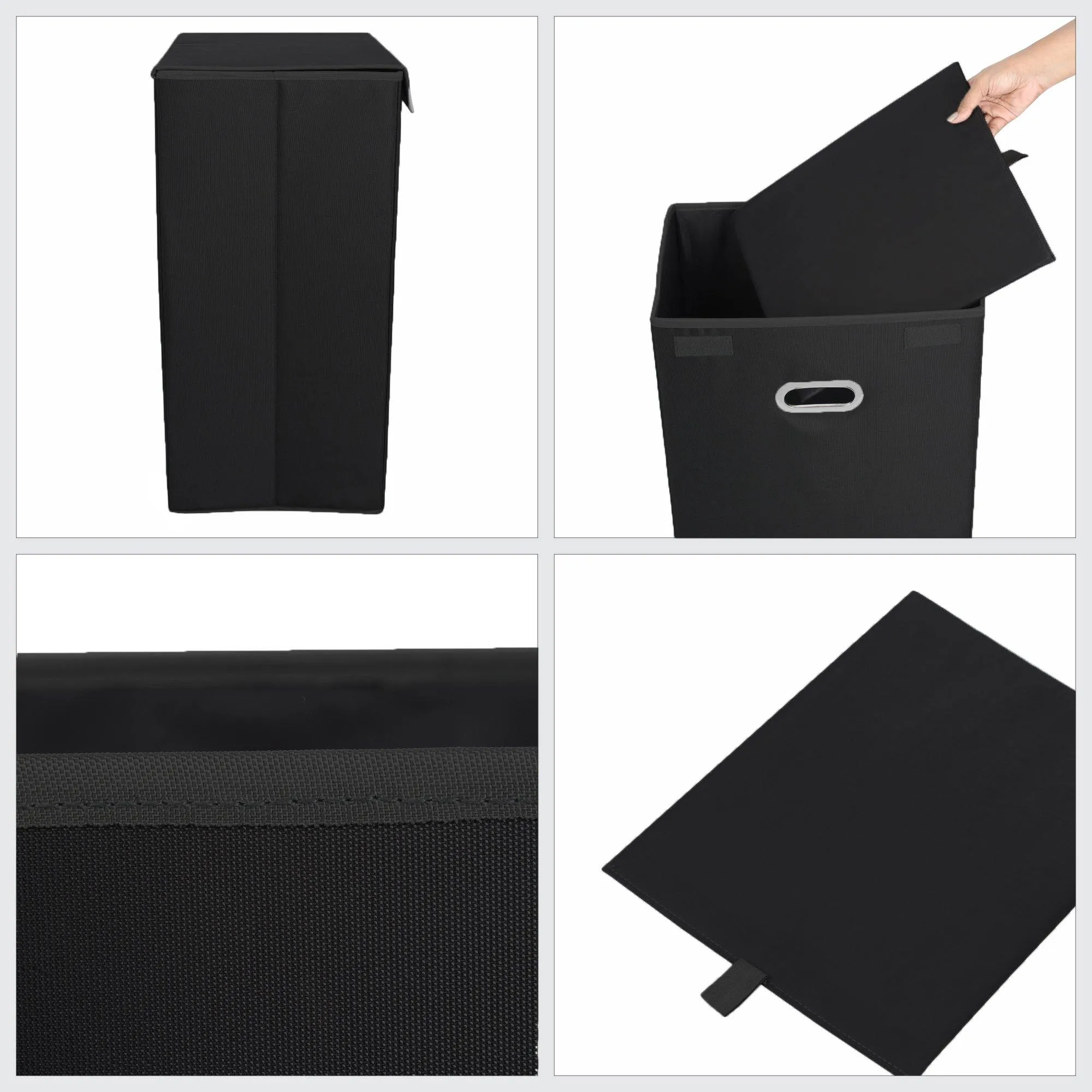 Double R Bags 72 L Foldable Laundry Basket With Lid Bag Hamper for Clothes Cum Collapsible Kids Room Toy Storage Organizer for Kids Room Large (Black)