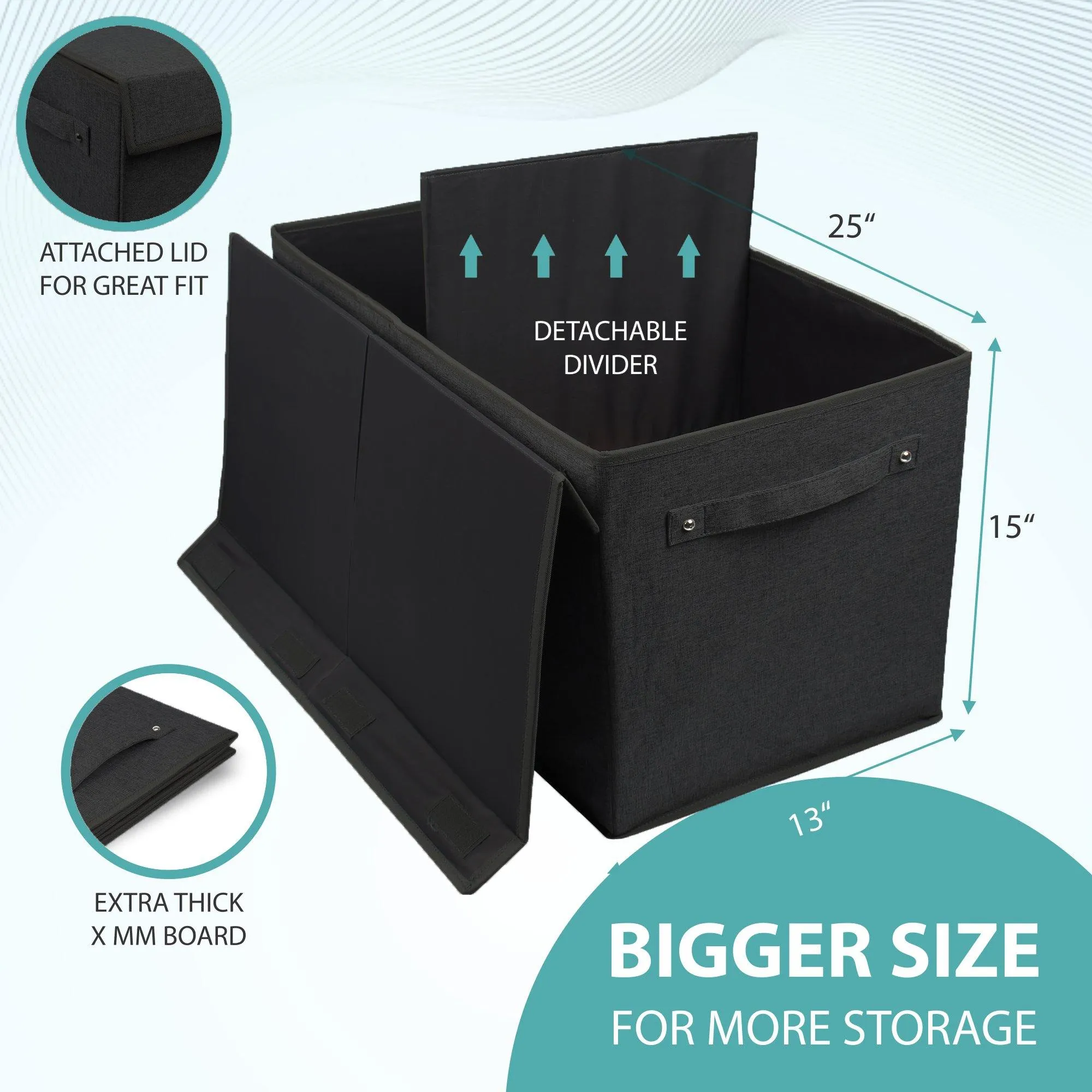 Double R Bags Collapsible Laundry Cum Toy Storage Basket Bin Hamper Box With Lid For Clothes Organizer Unit Size For Boys And Girls Room (Black)