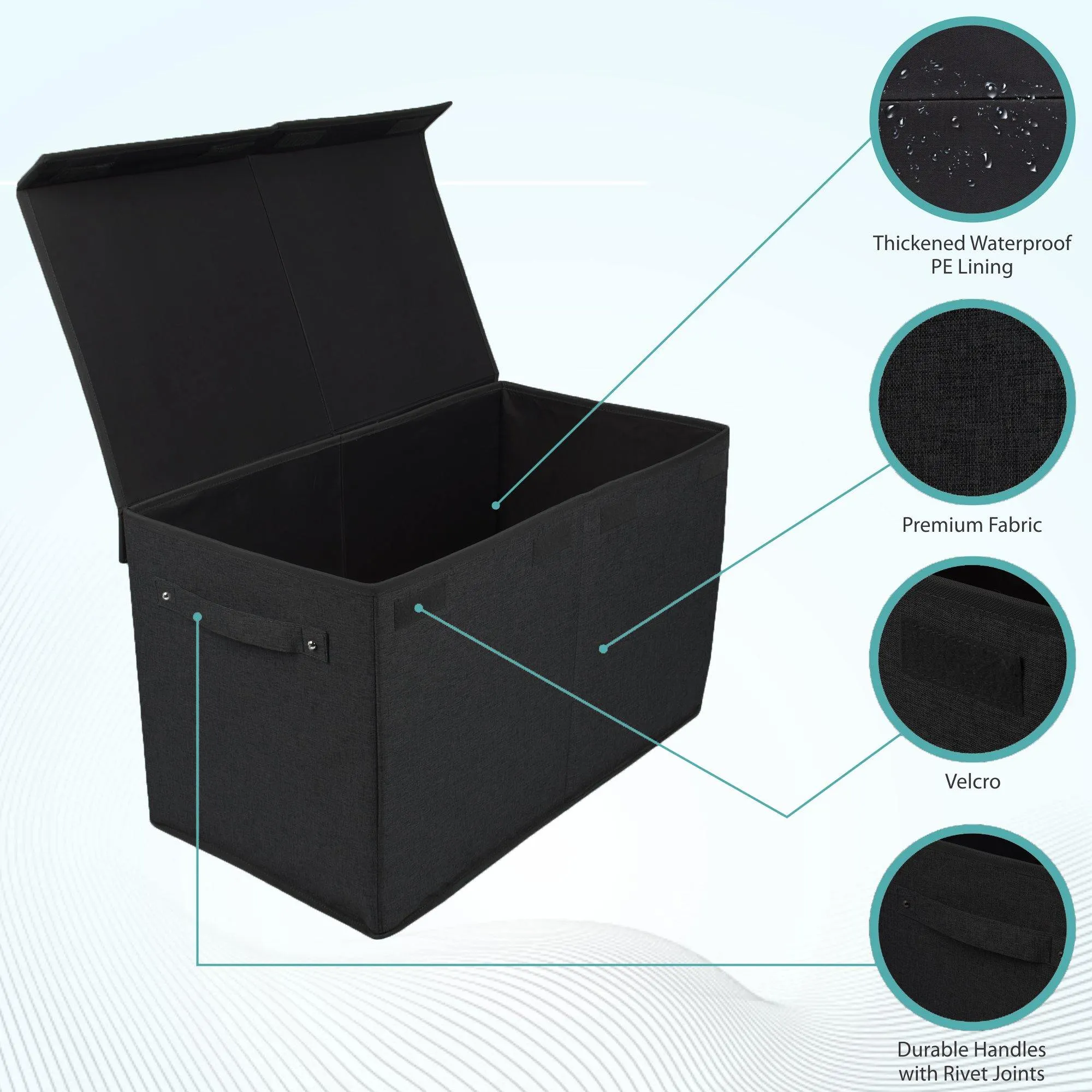 Double R Bags Collapsible Laundry Cum Toy Storage Basket Bin Hamper Box With Lid For Clothes Organizer Unit Size For Boys And Girls Room (Black)