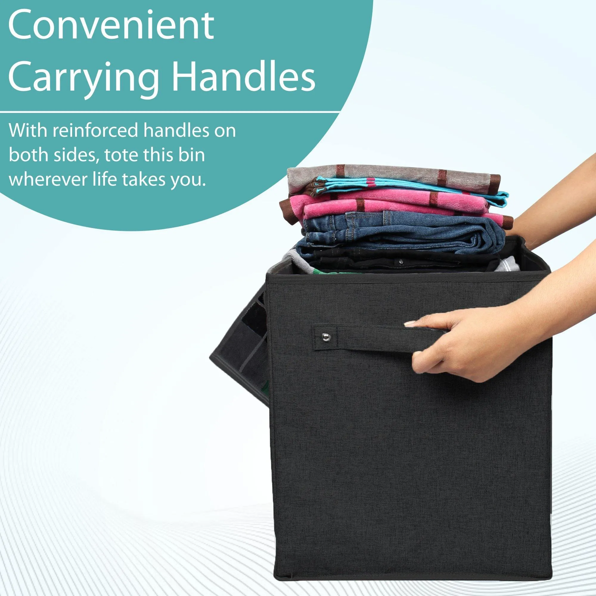 Double R Bags Collapsible Laundry Cum Toy Storage Basket Bin Hamper Box With Lid For Clothes Organizer Unit Size For Boys And Girls Room (Black)