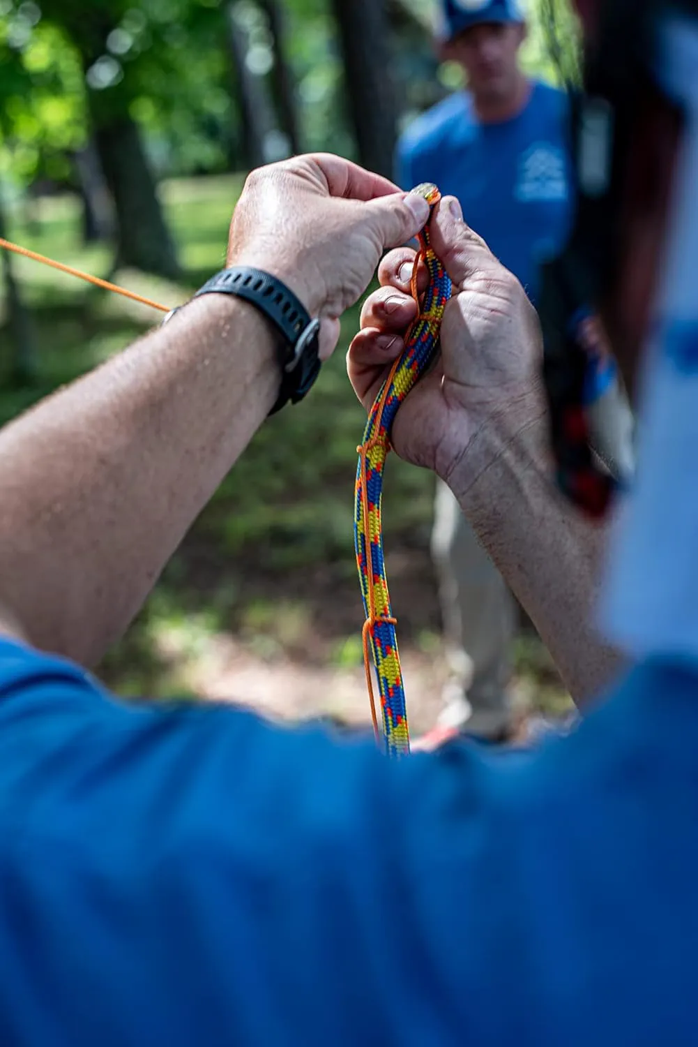 drenaLINE Climbing Rope – 32-Strand Polyester Arborist Rope (11.8mm x 150ft, BlueOrangeYellow)