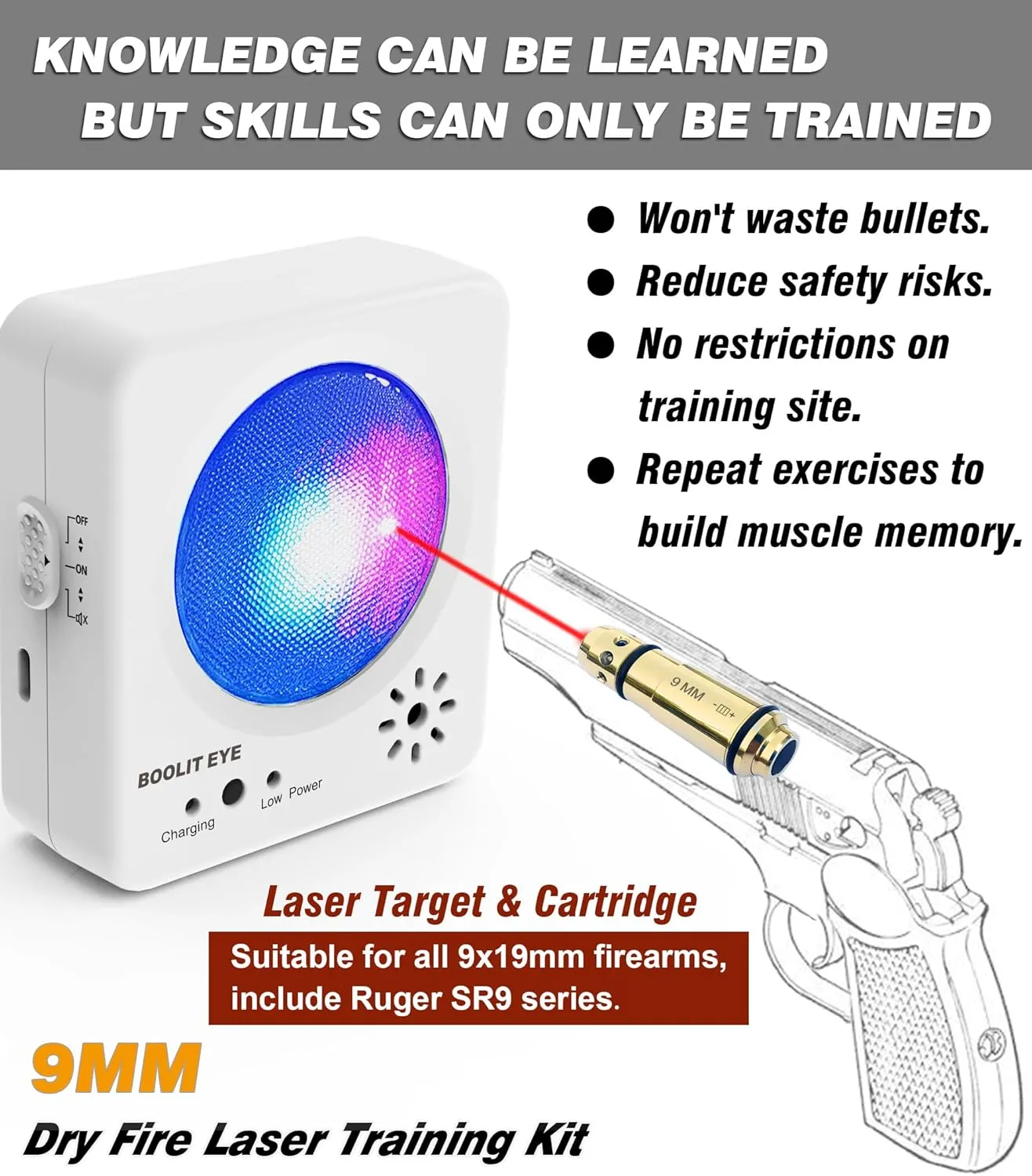 Dry Fire Training System, Laser Cartridge and Personal Electronic Target kit Safely Practice Steel Plate Sound and Flash Feedback