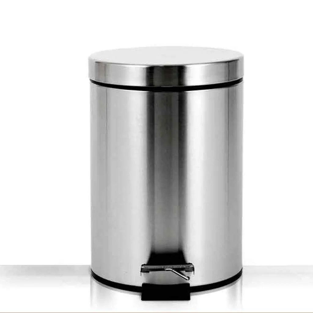 Dustbin Round Beautiful and Simple Shape Pedal Stainless Steel Trash Can Mute Clean Waste Paper Basket 8L Trash Can