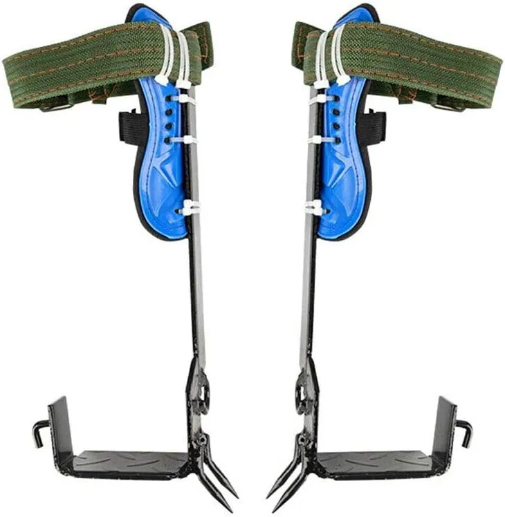DYRABREST Tree Climbing Spikes Adjustable Climbing Tool Blue Stainless Steel 2 Gears Set Adjustable Lanyard Rope Rescue Belt