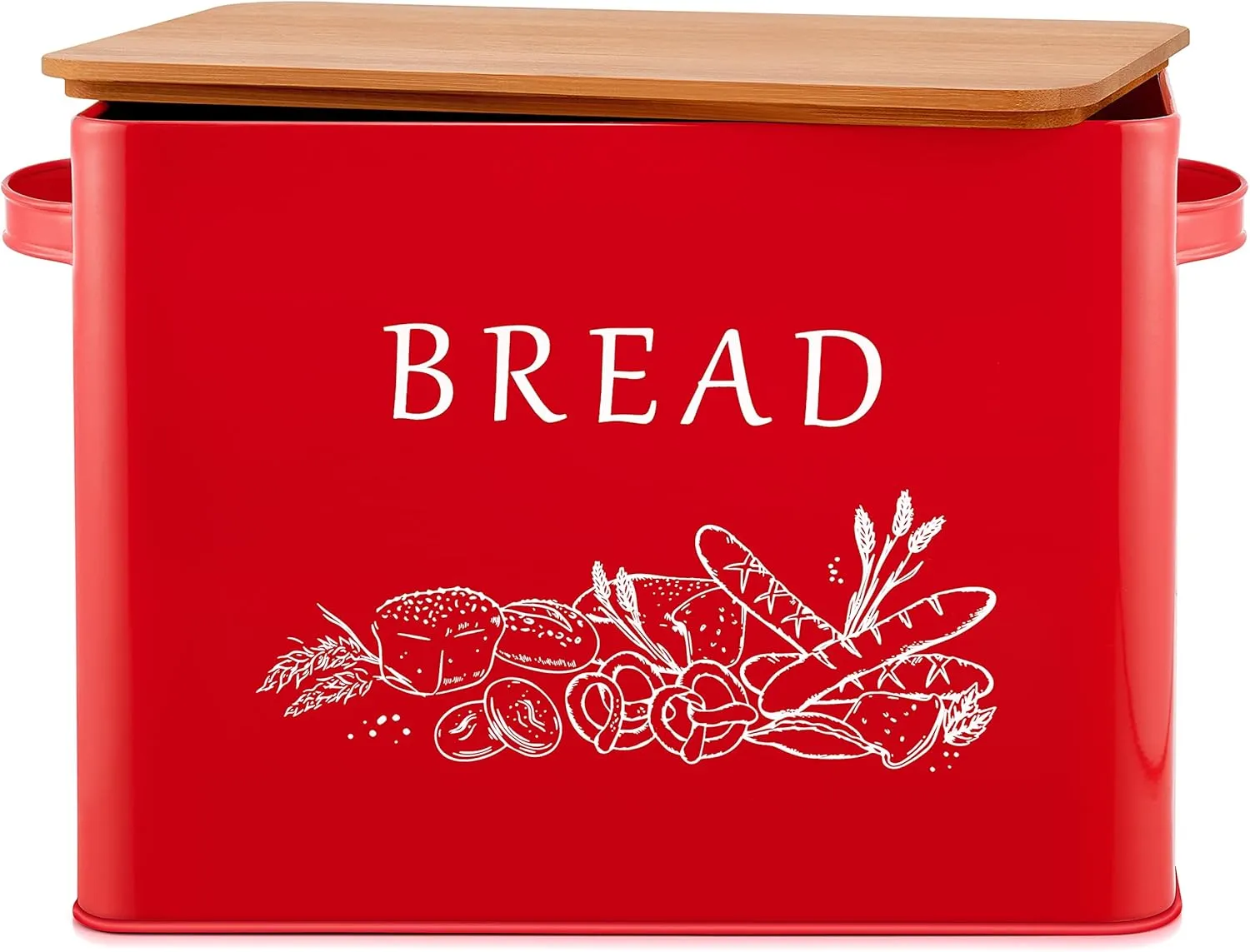 E-far Bread Box for Kitchen Countertop, Metal Bread Storage Container Bin with Bamboo Lid for Cutting Bread, Extra Large & Farmhouse Style, 13” x 7.2” x9.8”, Red