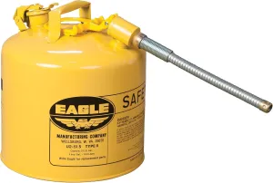Eagle 5 Gallon Type II Yellow Safety Gas Can for Deisel with Flame Arrester, Self-Closing Lid, and 12" x 7/8" Flexible Metal Hose, Made in the USA, Galvanized Steel Flammable Storage Can, U251SY