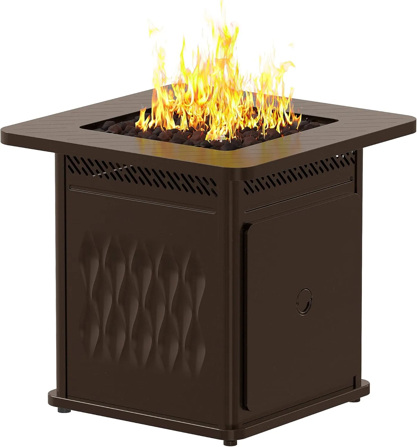 EAST OAK 28'' Propane Fire Pit Table, 50,000 BTU Steel Gas FirePit for Outdoor, Outside Patio Deck and Garden, CSA Certified Fire Table with Magnetic Lid, Cover-Storage Basket and Lava Rock , Brown