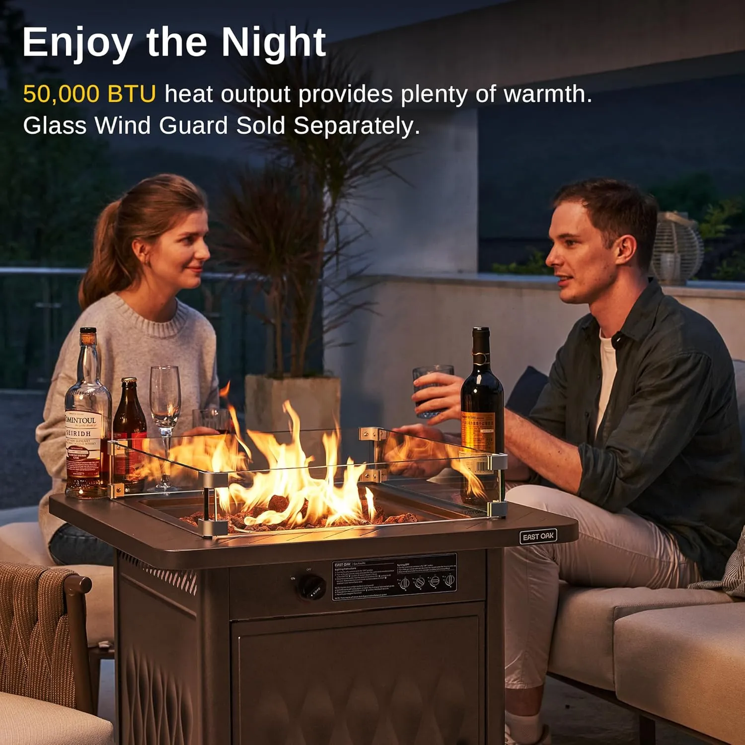 EAST OAK 28'' Propane Fire Pit Table, 50,000 BTU Steel Gas FirePit for Outdoor, Outside Patio Deck and Garden, CSA Certified Fire Table with Magnetic Lid, Cover-Storage Basket and Lava Rock , Brown