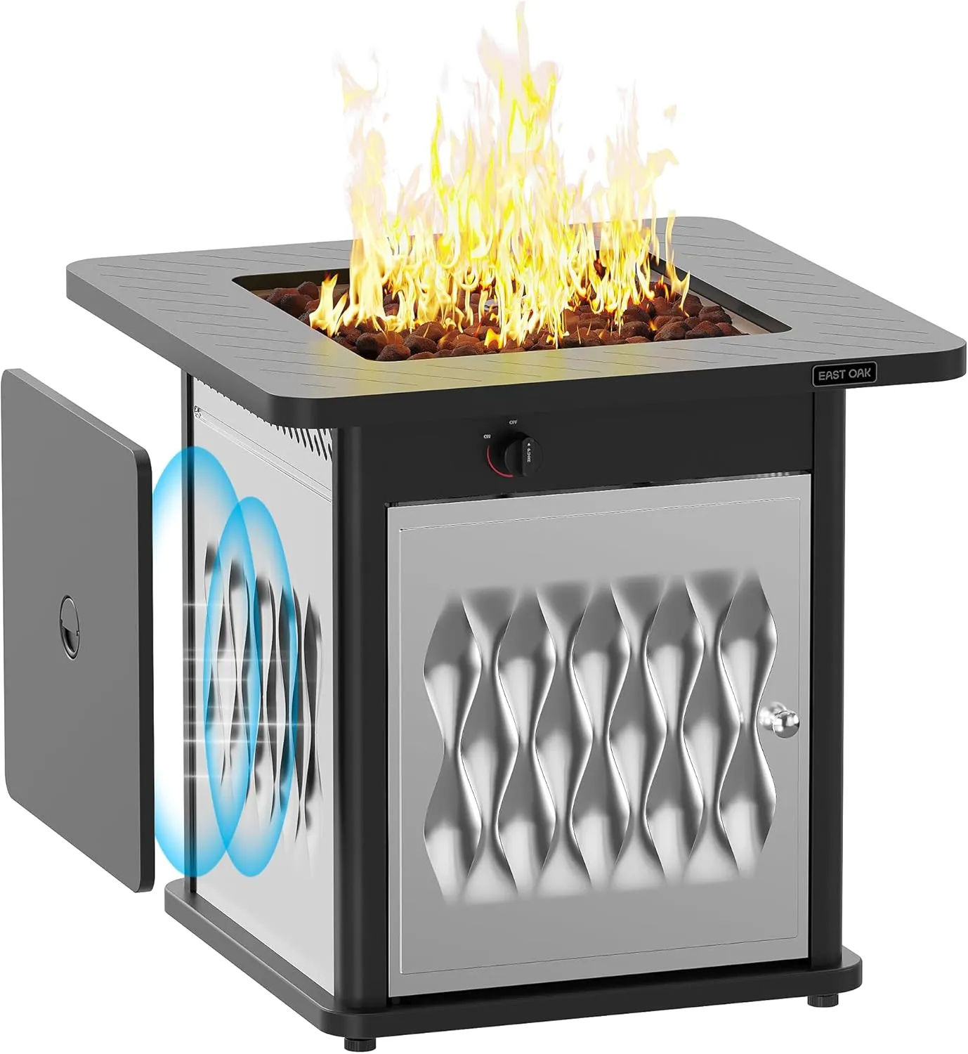 EAST OAK 28'' Stainless Steels Fire Pits Table, 50,000 BTU Upgraded Steel Gas FirePit for Outdoor, Outside Patio, CSA Certified Fire Table with Magnetic Lid, Cover-Storage Basket and Lava Rock, Black