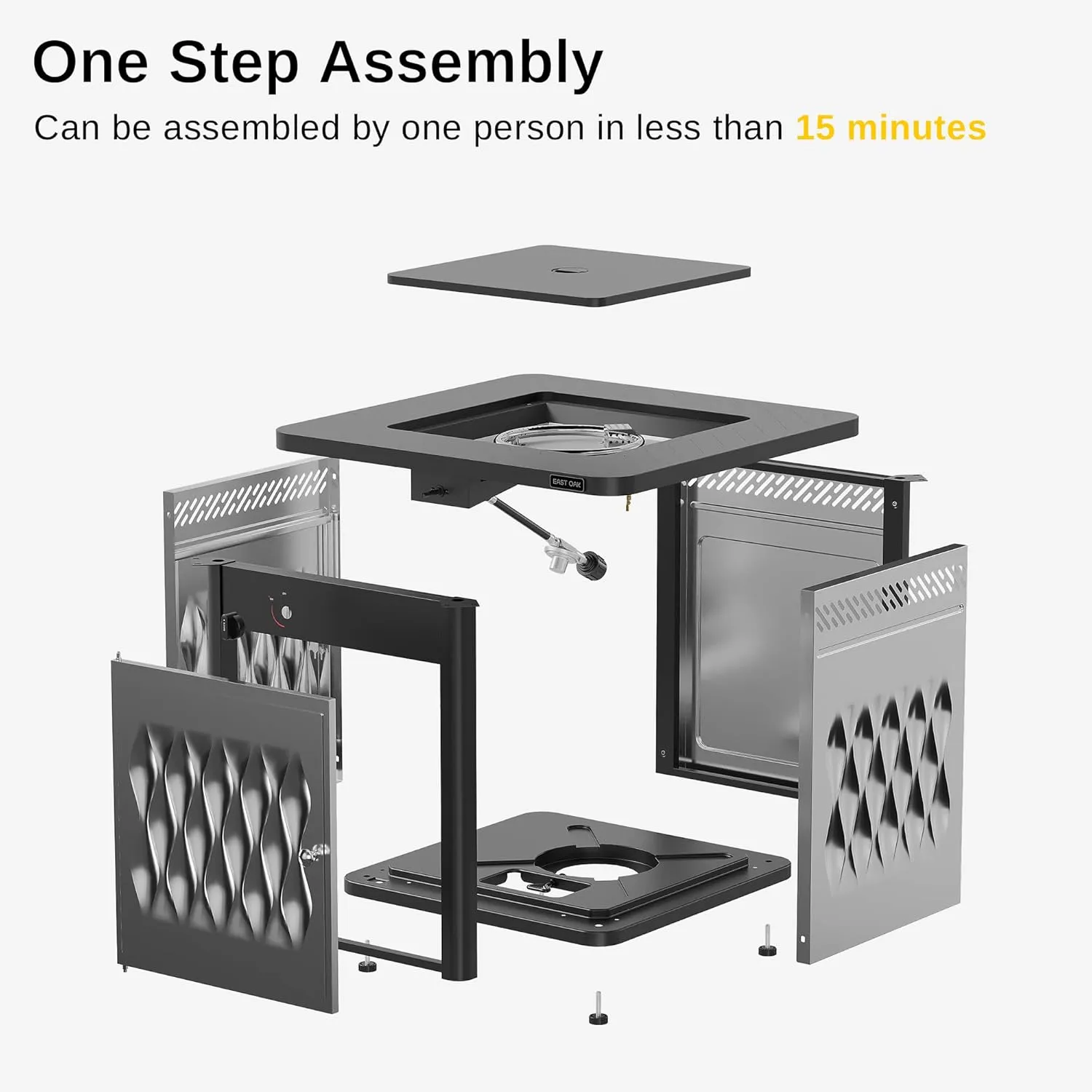 EAST OAK 28'' Stainless Steels Fire Pits Table, 50,000 BTU Upgraded Steel Gas FirePit for Outdoor, Outside Patio, CSA Certified Fire Table with Magnetic Lid, Cover-Storage Basket and Lava Rock, Black