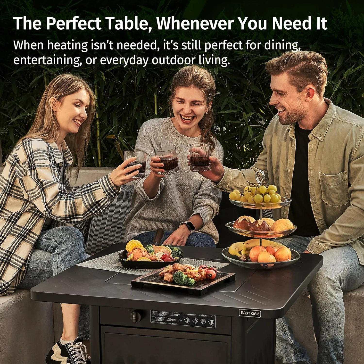 EAST OAK 32'' Propane Fire Pit Table, 50,000 BTU Steel Gas FirePit for Outdoor, Outside Patio Deck and Garden, CSA Certified Fire Table with Magnetic Lid, Cover-Storage Basket and Lava Rock, Black