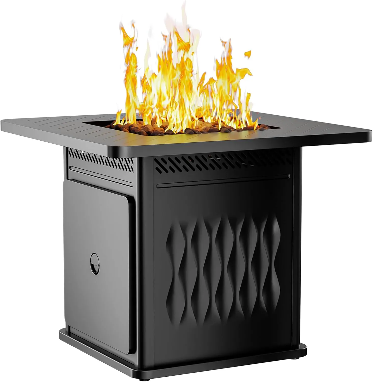 EAST OAK 32'' Propane Fire Pit Table, 50,000 BTU Steel Gas FirePit for Outdoor, Outside Patio Deck and Garden, CSA Certified Fire Table with Magnetic Lid, Cover-Storage Basket and Lava Rock , Black