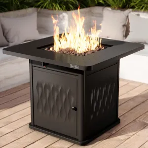 EAST OAK 32'' Propane Fire Pit Table, 50,000 BTU Steel Gas FirePit for Outdoor, Outside Patio Deck and Garden, CSA Certified Fire Table with Magnetic Lid, Cover-Storage Basket and Lava Rock , Black