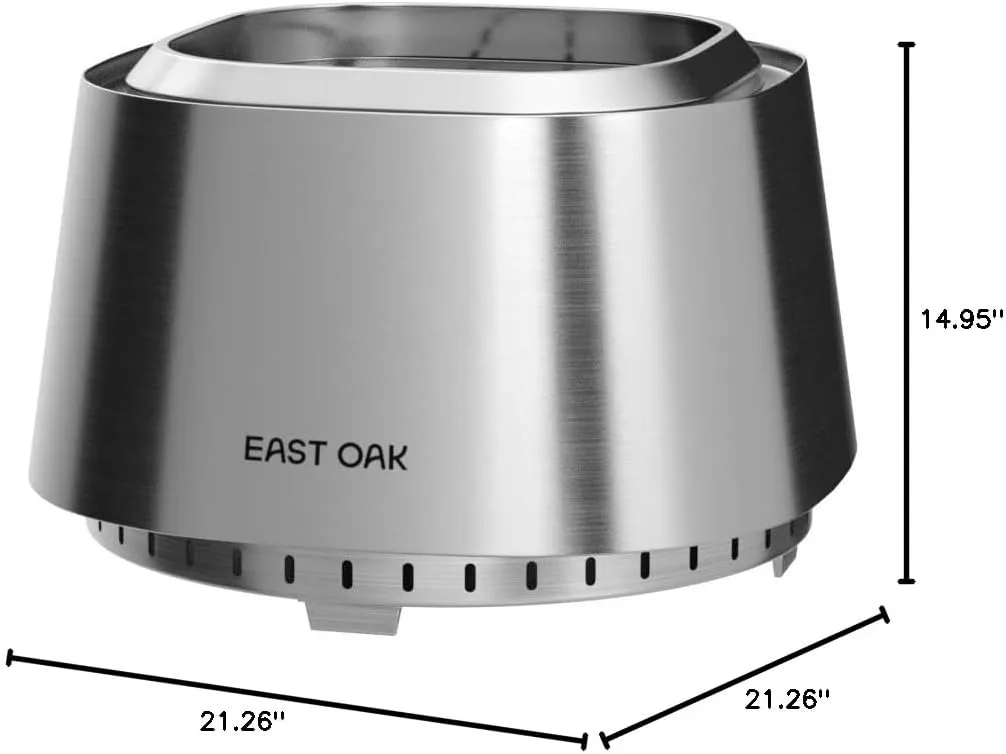 EAST OAK Camber Fire Pit Smokeless 21'' for Outside Patio, 304 Stainless Steel Wood Burning Fireplace, Portable Outdoor Bonfire Pit with Poker, Stand & Removable Ash Pan for Camping, Chisel Steel