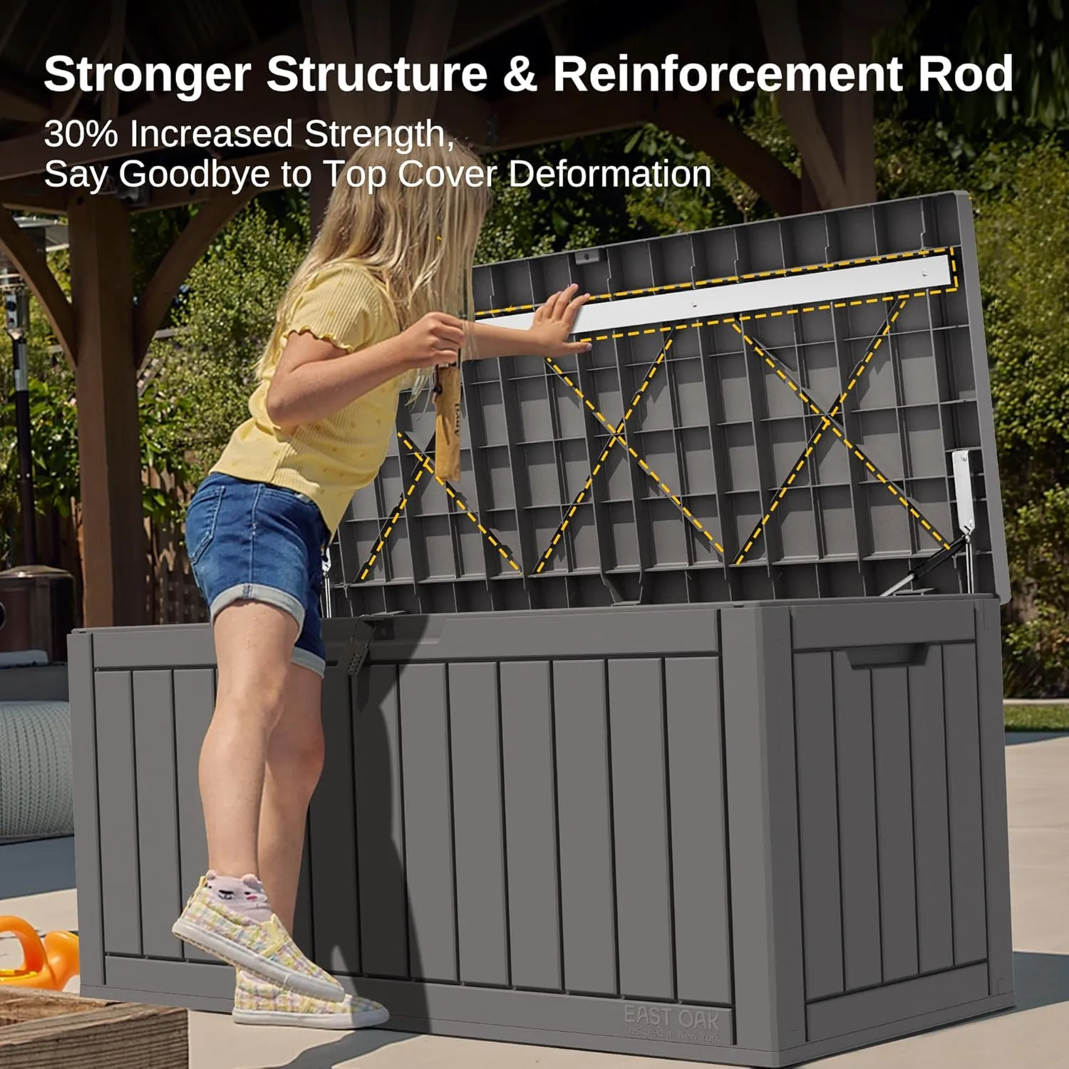 EAST OAK Outdoor Storage Box, 90 Gallon Deck Box, Waterproof Resin Storage Bin for Patio Cushions, Gardening Tools, Lockable, UV Resistant, Grey