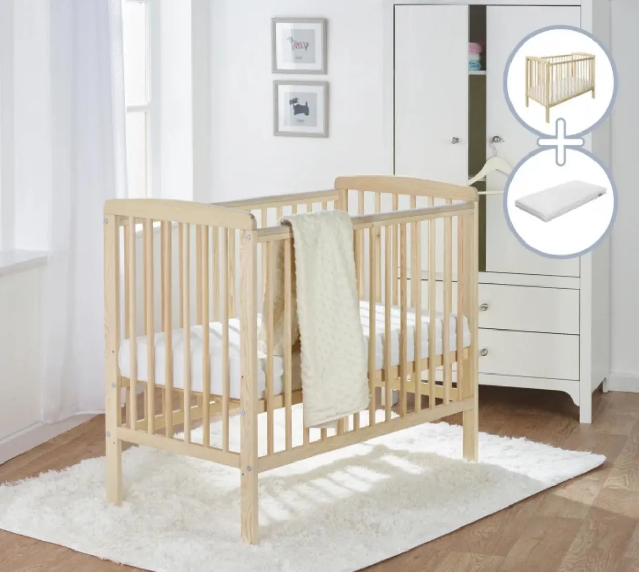 Eco-Conscious Kozie Cot | Space Saving Baby Cot | With Deluxe Foam Mattress Option | Solid Pine