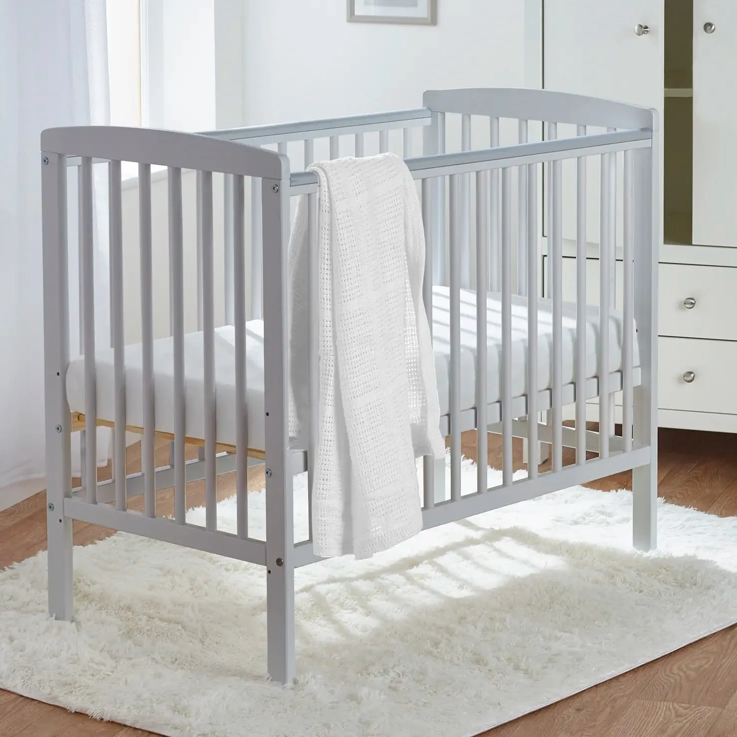 Eco-Conscious Kozie Cot | Space Saving Cot | With Deluxe Foam Mattress & Blanket Option | Solid Pine | Soft Grey