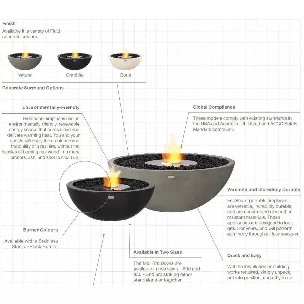 EcoSmart Fire Mix 600 Bioethanol Fire Pit Bowl