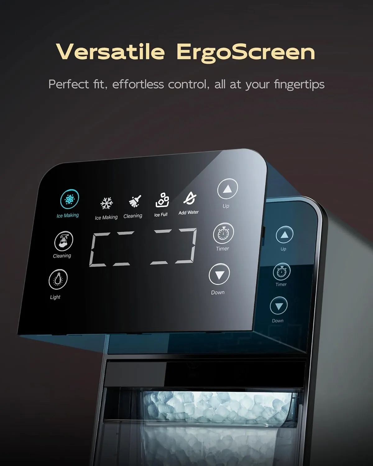 ecozy Nugget Ice Maker Countertop, Intuitive Ergonomic EcoScreen with One-Touch Timer, 33Lbs/24H Pebble Ice Maker Machine, Pull-Out Ice Basket with 3Lbs Storage, Self-Cleaning for Drinks & Cocktails