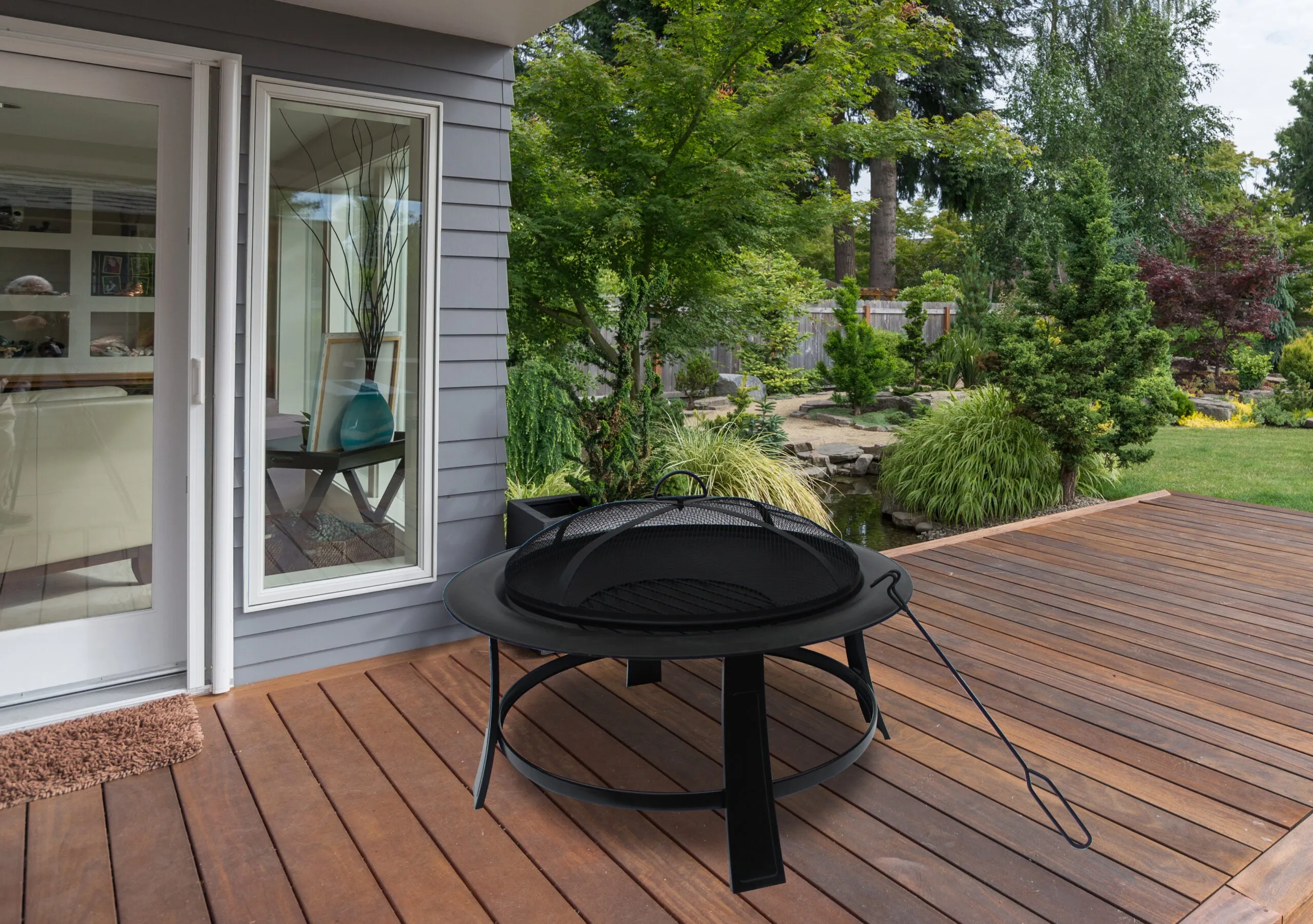 Eden Grace Patio 30 Inch Wood-Burning 4 Legs Fire Pit in Black Finish