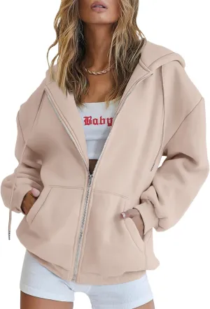 EFAN Women's Drawstring Zip Up Cute Hoodies Fall Jacket Oversized Casual Sweatshirts with Pocket