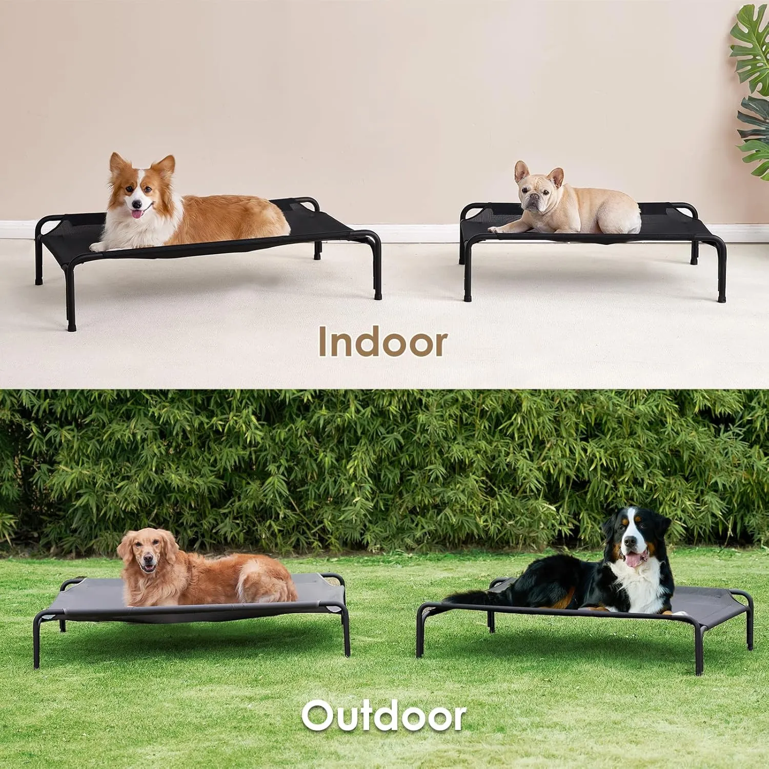 EHEYCIGA Reinforced Elevated XL Dog Cot Bed, Raised Outdoor Dog Hammock for Extra Large XLarge Dogs, Lifted Pet Platform with Frame and Washable Waterproof Teslin Mesh and Anti-Slip Feet, 47x31 inch