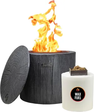 El Fuego Portable Wax Burning Fire Pit - Easy Start, Clean-Burning, No Wood Smoke with 8-Hour Starter Wax Fuel for Interval Burning - Ideal for Patios, Camping and Outdoor Use - Wood Pattern, Black