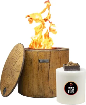 El Fuego Portable Wax Burning Fire Pit - Easy Start, Clean-Burning, No Wood Smoke with 8-Hour Starter Wax Fuel for Interval Burning - Ideal for Patios, Camping and Outdoor Use - Wood Pattern, Brown