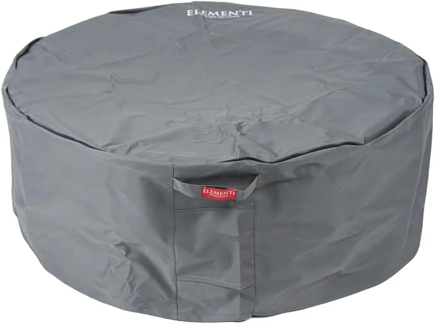 Elementi Lunar Bowl Fire Pit Bundle Outdoor Firepit Set Includes 42” Propane Concrete Firepit, Glass Windscreen, Stainless Steel Cover, Tank Cover, Canvas Cover, Floor Mat, Ice Bucket
