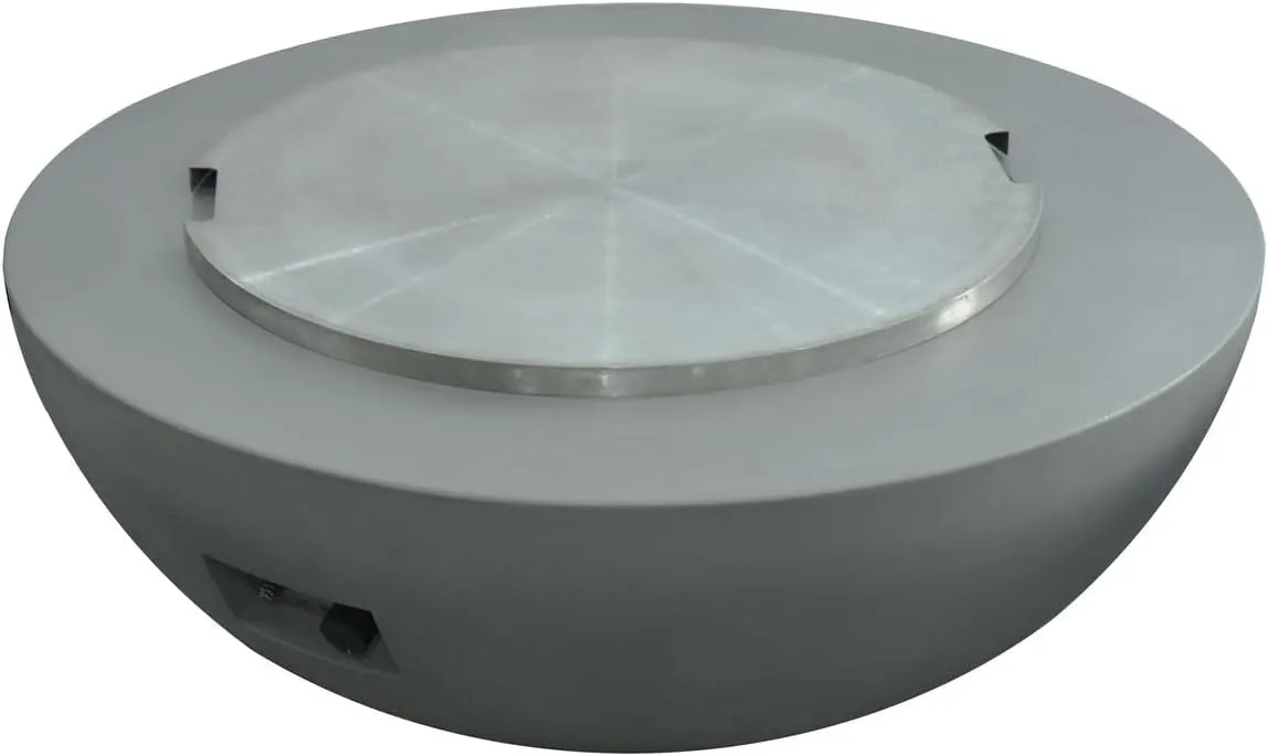 Elementi Lunar Bowl Fire Pit Bundle Outdoor Firepit Set Includes 42” Propane Concrete Firepit, Glass Windscreen, Stainless Steel Cover, Tank Cover, Canvas Cover, Floor Mat, Ice Bucket