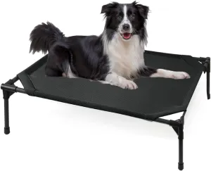 Elevated Dog Beds for Medium Dogs, Portable Raised Medium Dog Bed for Indoor & Outdoor Use, No-Slip Feet Pet Cots, Pet Hammock with Breathable Mesh, Black