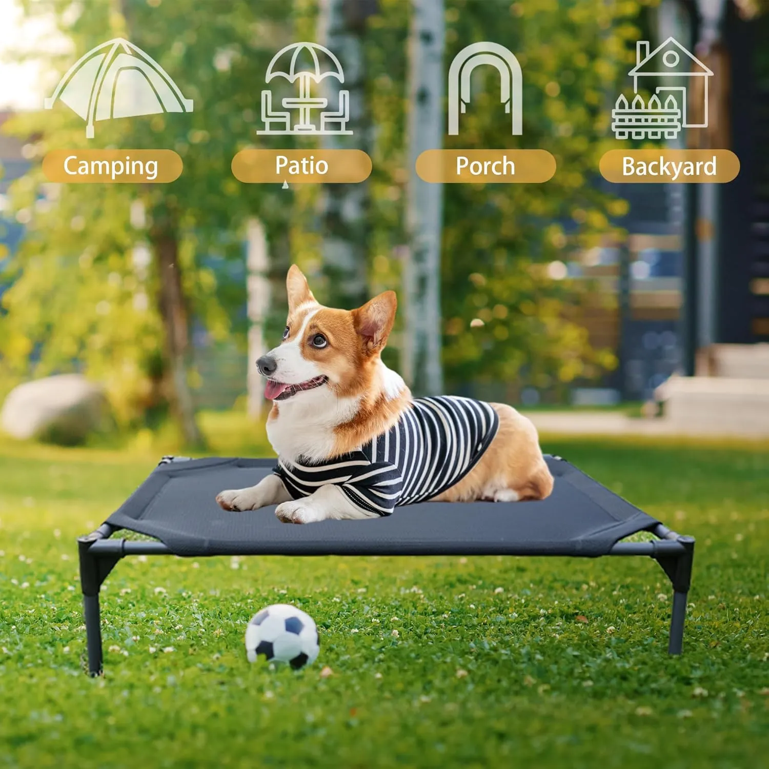 Elevated Dog Beds for Medium Dogs, Portable Raised Medium Dog Bed for Indoor & Outdoor Use, No-Slip Feet Pet Cots, Pet Hammock with Breathable Mesh, Black